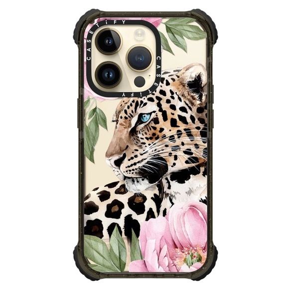 Casetify Leopard with peonies iPhone 14 Pro Case